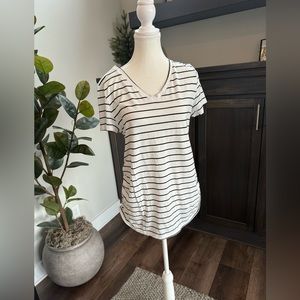 Women’s XL Maternity Shirt, Black and White, Striped, Short Sleeve